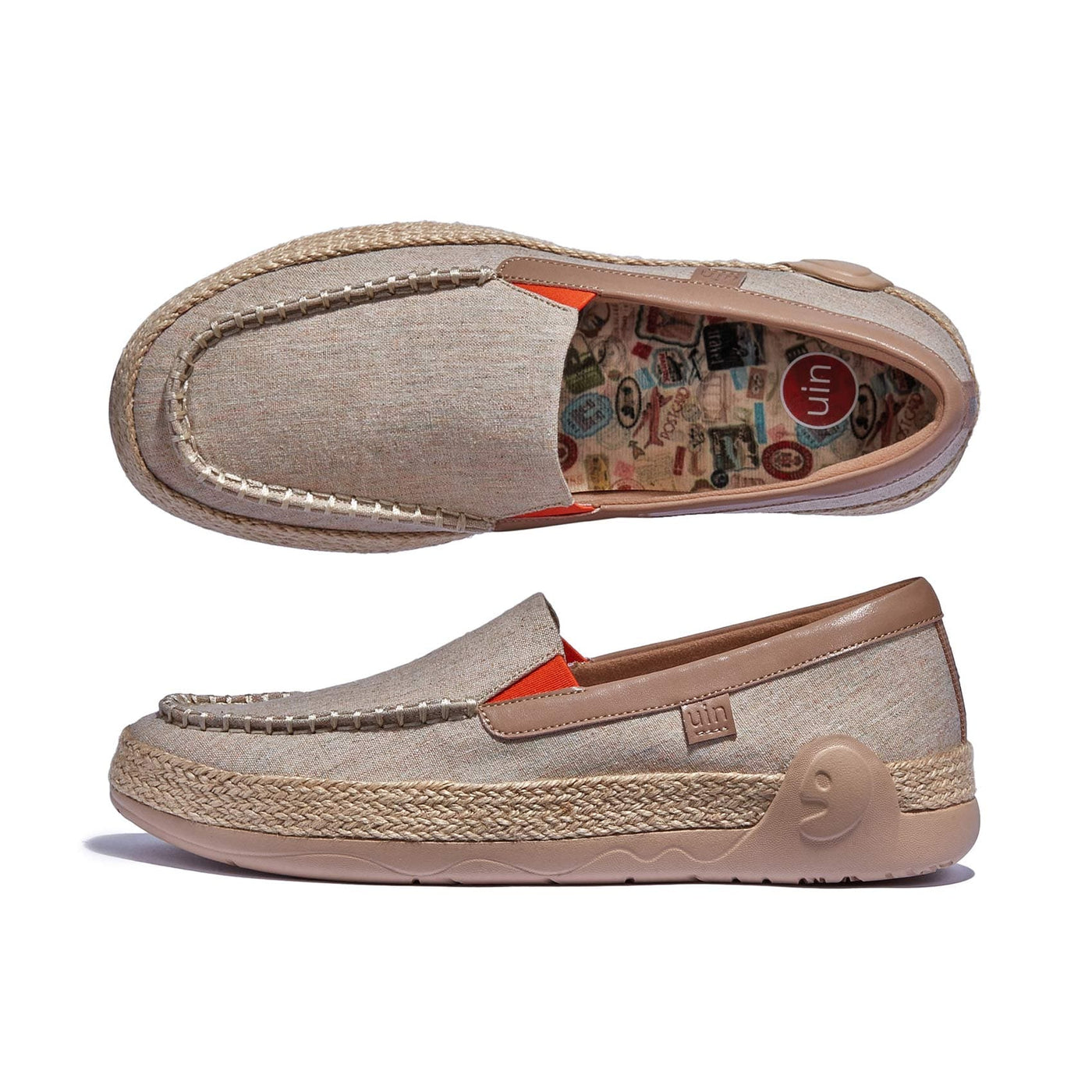 UIN Women Khaki Brown Marbella V Women Canvas loafers