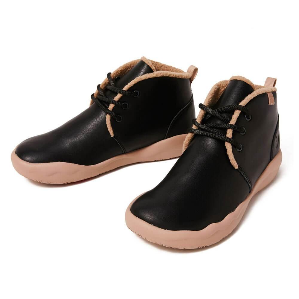 UIN Footwear Women (Pre-sale) Bilbao Black Split Leather Lace-up Boots Women Canvas loafers